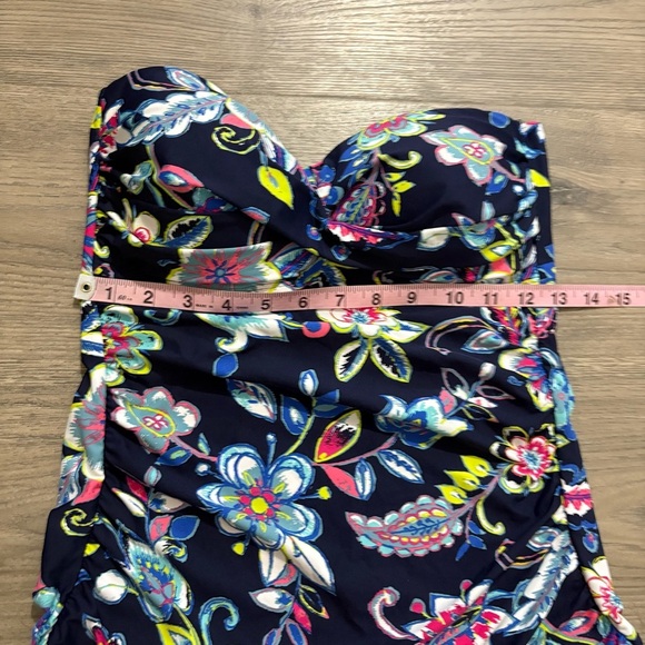 ANNE COLE Women’s Twisted Front Blue Floral Swim Top Tankini Sz S Tropical - Picture 5 of 8
